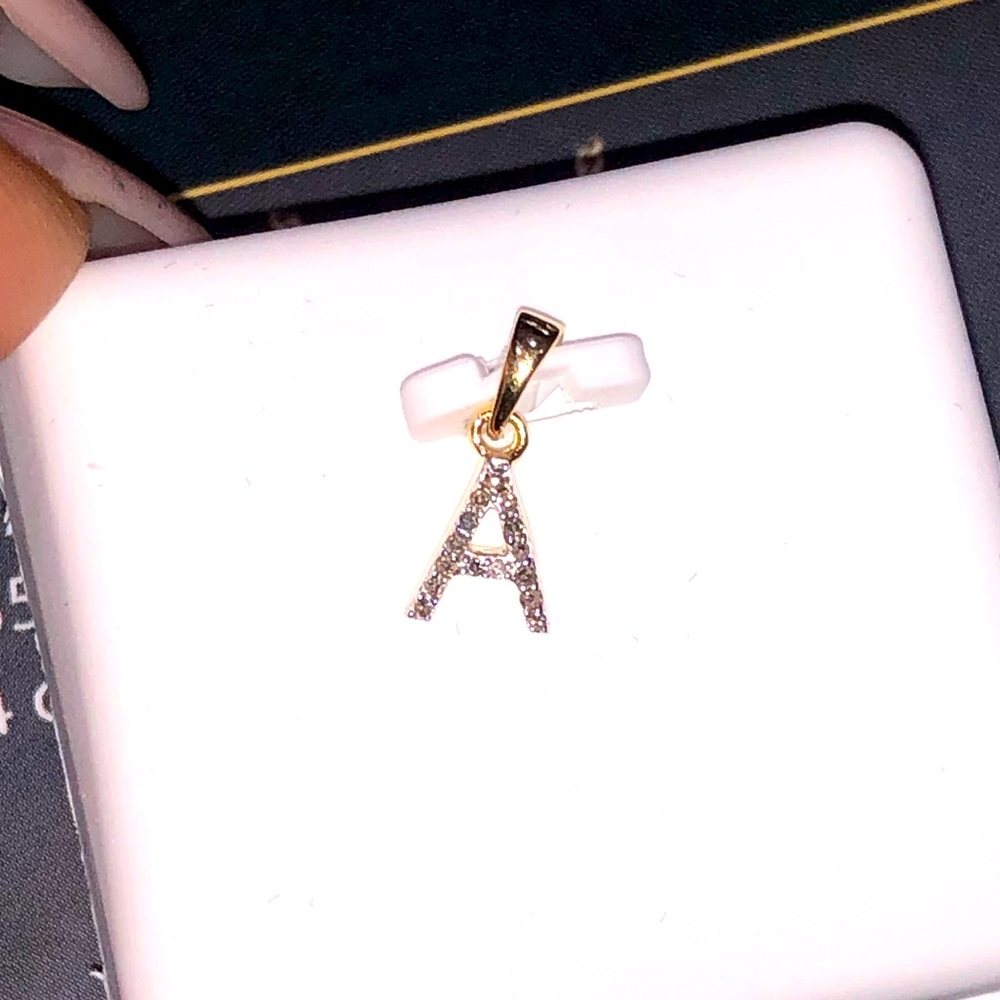 10k solid gold real genuine SI diamond Initial A pendant charm NOT PLATED NOT CZ